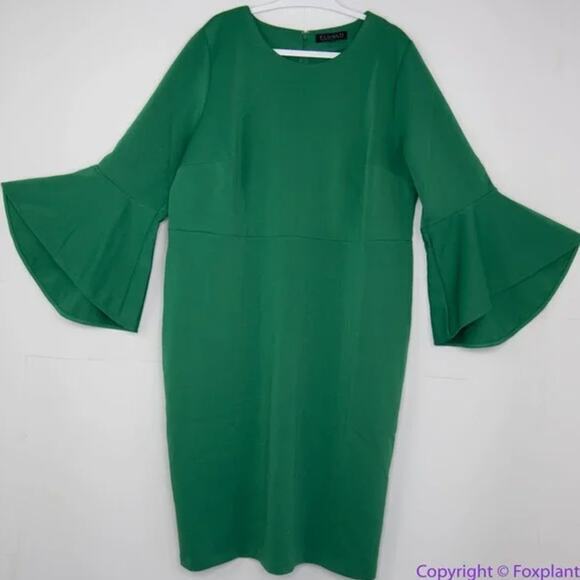 NEW Eloquii green scuba dress flare sleeves, size 22 - Picture 3 of 14